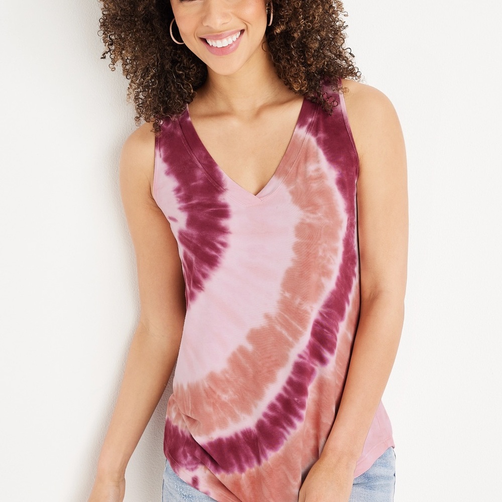 Maurices Tie-Dye V-Neck Tank Top - Pink and Brown